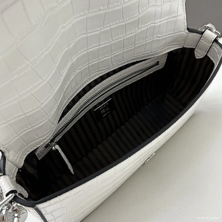 Affordable HOT Medium Crocodile Leather Re-Edition Fendi White Baguette In Bag 0713